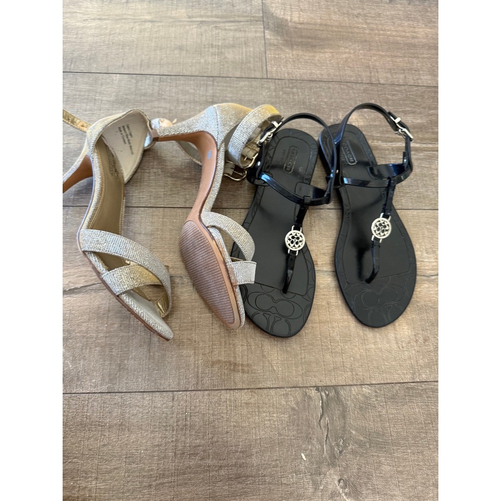 2 Coach Sandals Bundle: Heels & Thong Sandals‎ - Gold Glitter & Black Size 7